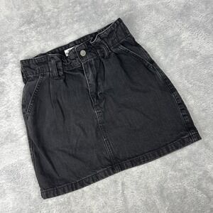 Hollister Women's Y2K Mini Skirt Sz 1 Black Denim Ultra High Rise Paperbag Waist